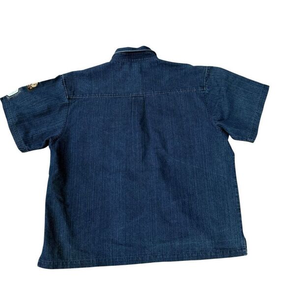 Raw Blue vintage denim short-sleeve button-up shirt with patches Y2K Size 2XL - Picture 2 of 10